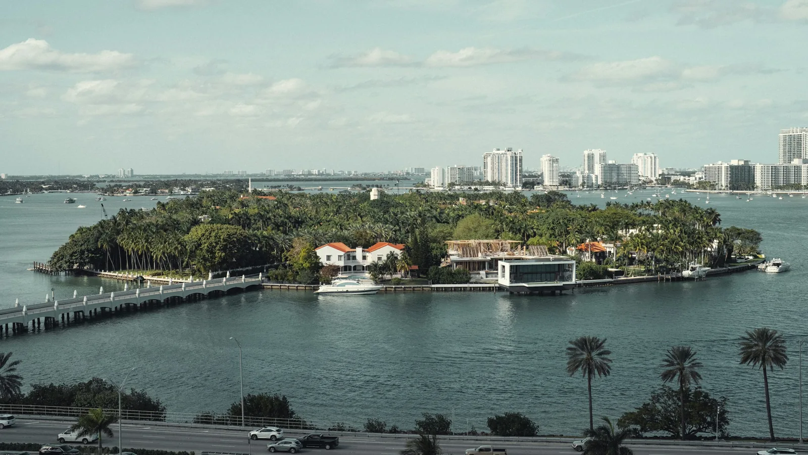 Miami waterfront residences and urban skyline across the bay